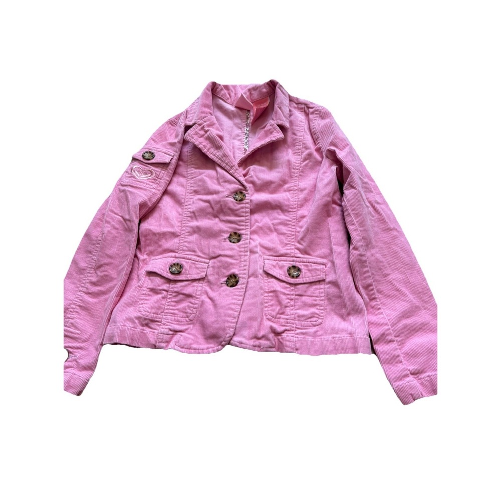 Roxy Girls Pink Jacket Blazer Corduroy Logo Y2K Surfer Cargo 10 12